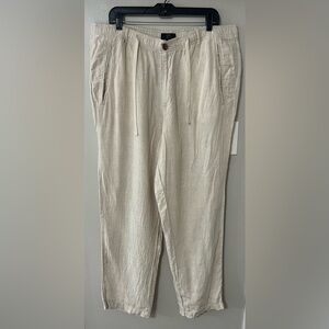 Club Room Luxury 100% Linen Pants Men’s XL Ivory Elastic Waist Drawstring 38x30